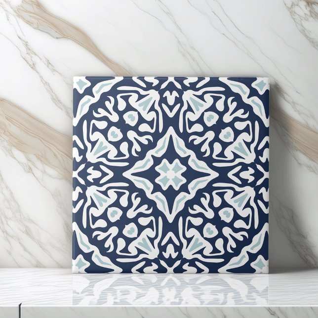Carreau En Céramique Marine et Motif blanc de la Méditerranée (Créateur téléchargé)