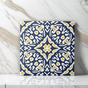 Carreau En Céramique Marine et Motif méditerranéen jaune