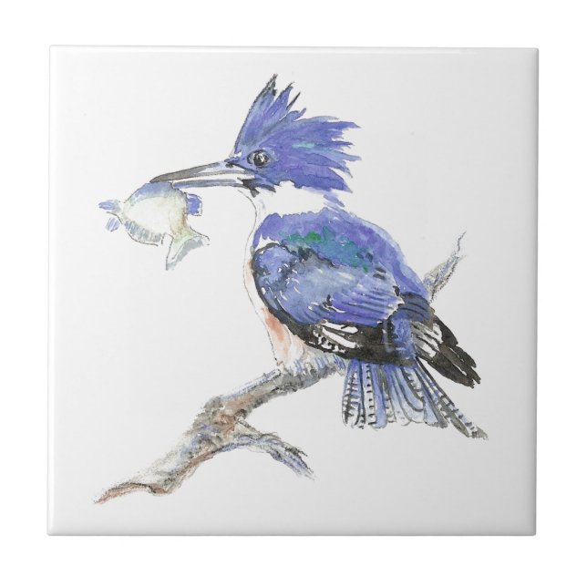 Carreau En Céramique Martin pêcheur, oiseaux, nature, aquarelle (Devant)