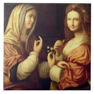 Carreau En Céramique Mary et Martha (huile sur le panneau)