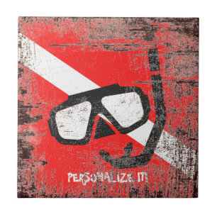 Carreau En Céramique Masque de plongée avec drapeau