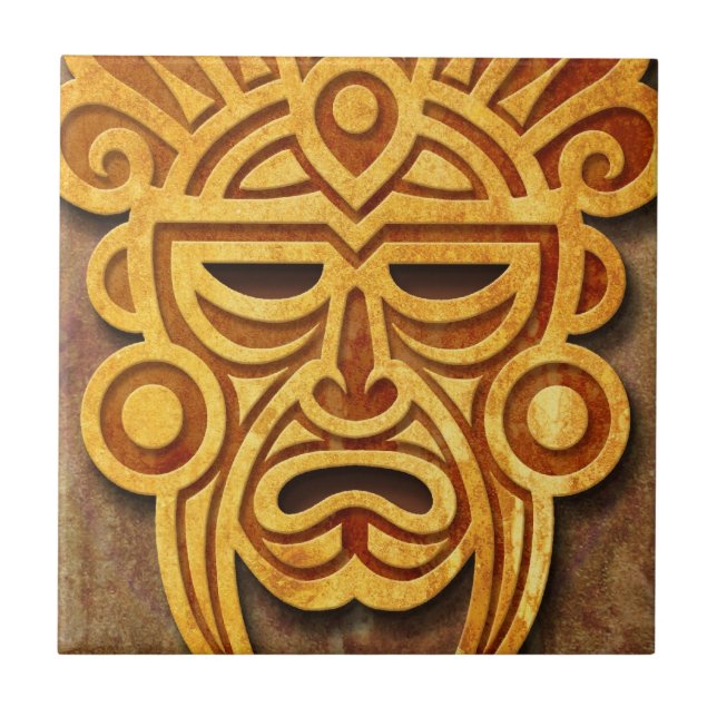 Carreau En Céramique Masque maya en pierre (Devant)