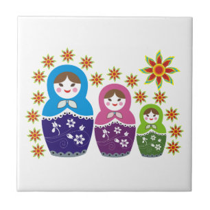 Carreau En Céramique Matryoshka Poupées russes & tournesols personnalis
