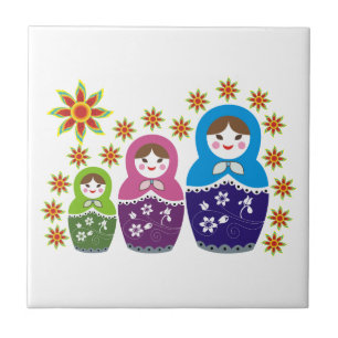 Carreau En Céramique Matryoshka Poupées russes & tournesols personnalis