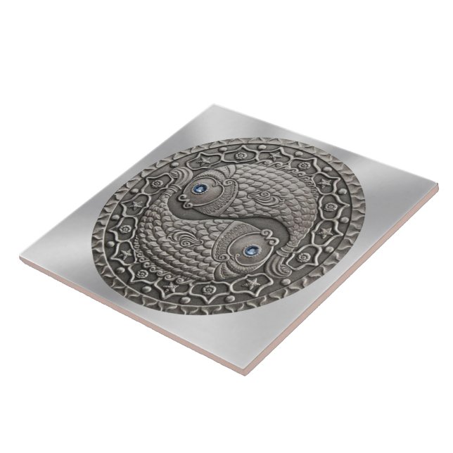 Carreau En Céramique Médaillon de Poissons (Côté)