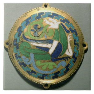 Carreau En Céramique Médaillon dépeignant un dragon, Français, de