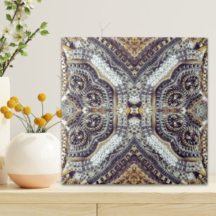 Carreau En Céramique Médaillon d'or gris kaléidoscopique