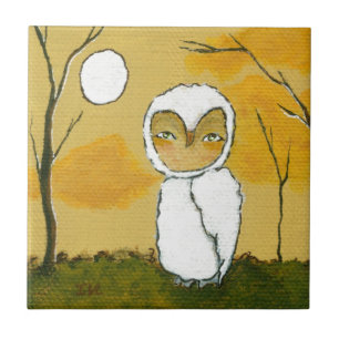 Carreau En Céramique Même la balade, art blanc de hibou de région