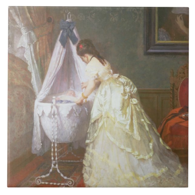Carreau En Céramique Mère et bébé, 1869 (huile sur le panneau) (Devant)