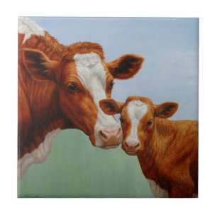Carreau En Céramique Mère Guernesey Vache et Mignonne Veau