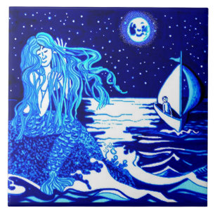 Carreau En Céramique Mermaid moon et marin