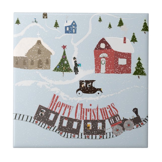 Carreau En Céramique Merry Christmas , rétro (Devant)