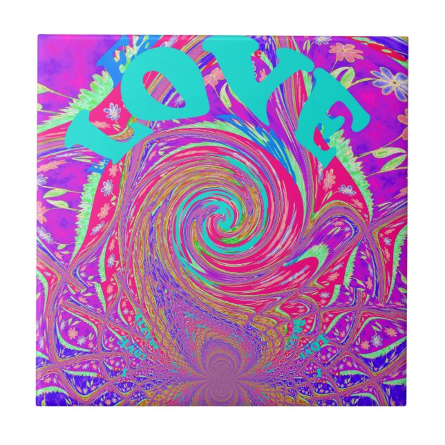 Carreau En Céramique Mesmerizing Whirlpool Love Cyan Texte art Graphiqu (Devant)