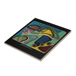 Carreau En Céramique Mid Century Mod Abstrait Peinture aquatique sur un