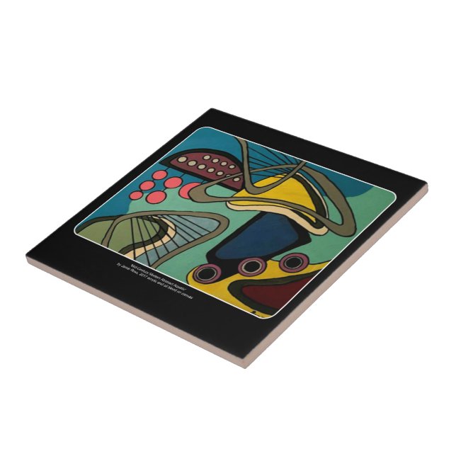 Carreau En Céramique Mid Century Mod Abstrait Peinture aquatique sur un (Côté)