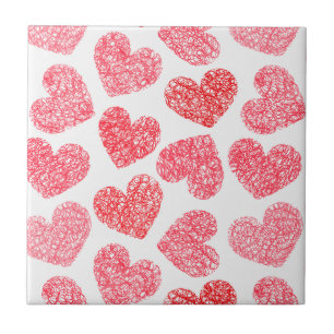 Carreau En Céramique Mignonne Rouge Doodled Heart Valentine's Day Motif