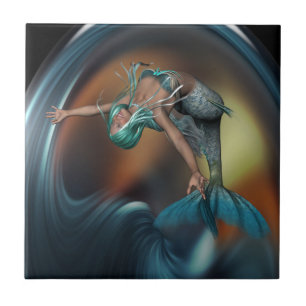 Carreau En Céramique Mignonne Sirène Baignade Joyeuse