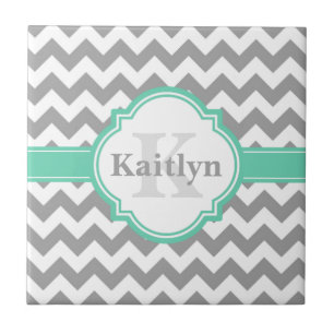 Carreau En Céramique Mint Grey Chevron Motif & Quatrefoil marocain