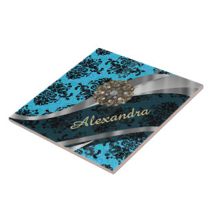 Carreau En Céramique Modèle bleu personnalisé joli girly damask