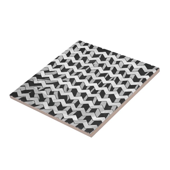 Carreau En Céramique Modèle Chevron noir et gris Zebra (Côté)