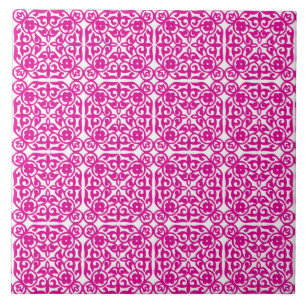Carreau En Céramique Modèle Damas médiéval, magenta et blanc