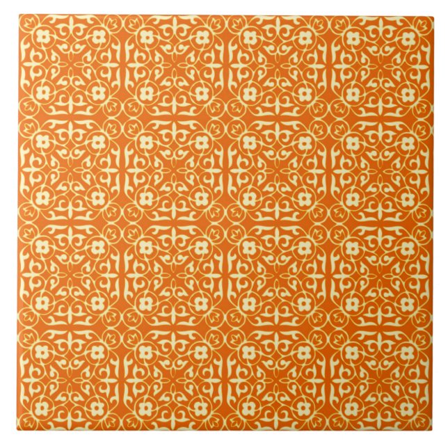 Carreau En Céramique Modèle Damas médiéval, mandarin orange (Devant)