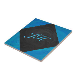 Carreau En Céramique Monogramme bleu océan et noir
