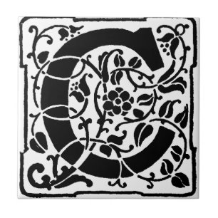 Carreau En Céramique Monogramme C initial. Nom floral Motif Customisé