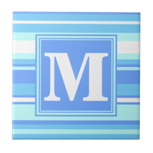 Carreau En Céramique Monogramme ciel bandes bleues
