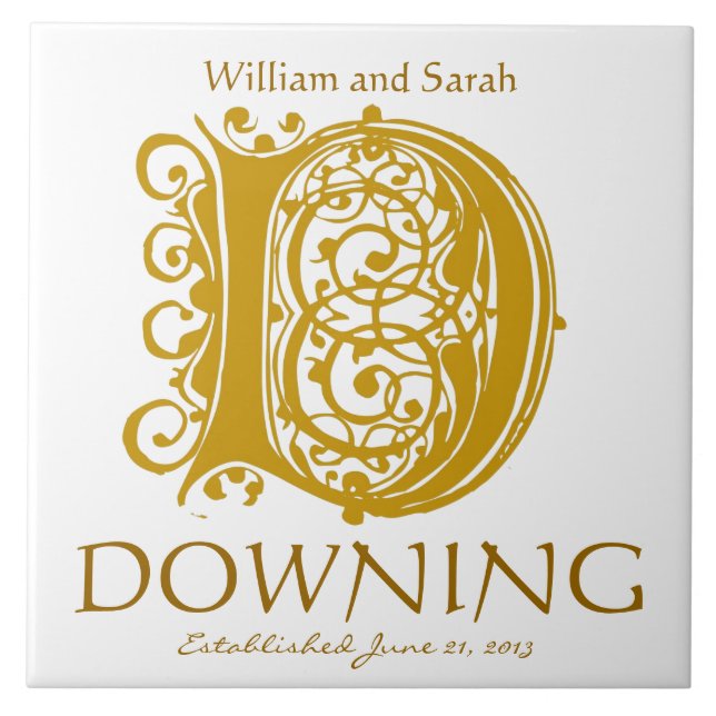 Carreau En Céramique Monogramme D Gold en blanc - Noms Mariage Date Til (Devant)