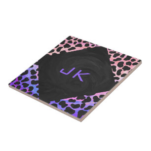 Carreau En Céramique Monogramme Dalmatien noir et rose