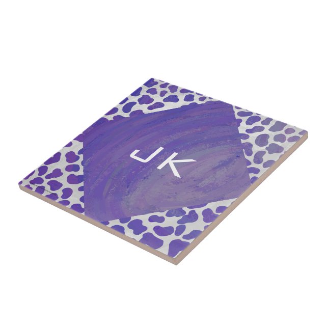 Carreau En Céramique Monogramme Dalmatien violet et blanc (Côté)