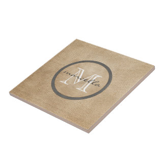Carreau En Céramique Monogramme de toile de jute
