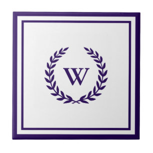 Carreau En Céramique Monogramme Elegant Marine Bleu Blanc Carrelage en 