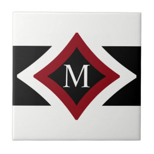 Carreau En Céramique Monogramme en forme de diamant noir, blanc et roug