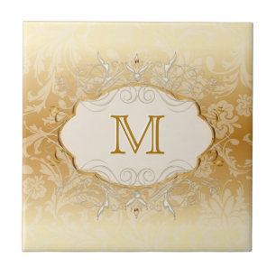 Carreau En Céramique Monogramme en ivoire de perle et d'or