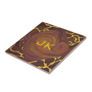 Carreau En Céramique Monogramme Giraffe Brown, Impression Jaune