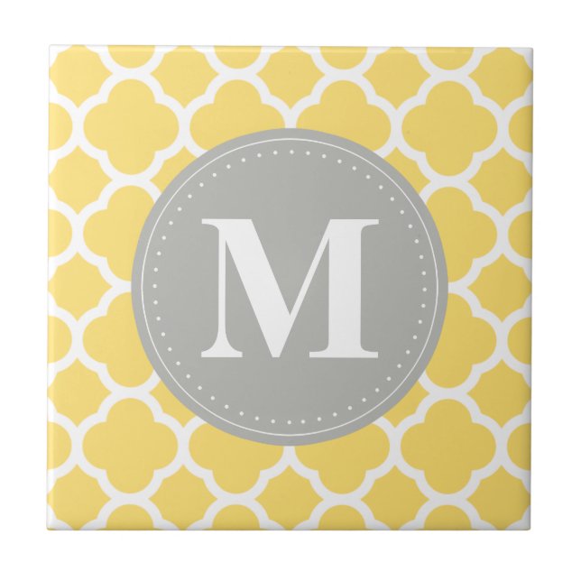 Carreau En Céramique Monogramme gris Motif Quatrefoil jaune (Devant)