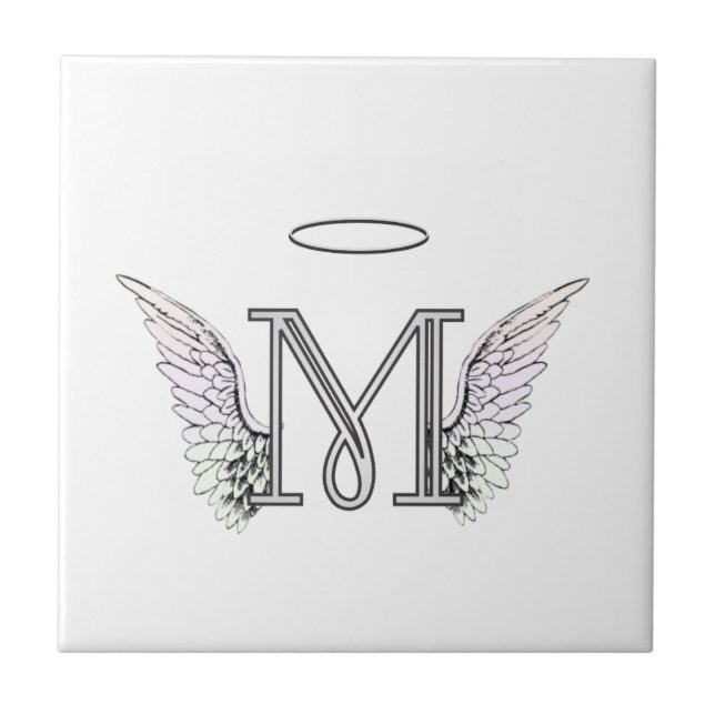 Carreau En Céramique Monogramme initial de la lettre M avec des ailes (Devant)