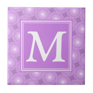 Carreau En Céramique Monogramme lilas cercles pourpres motif
