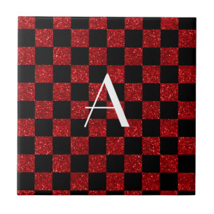 Carreau En Céramique Monogramme parties scintillant rouge et noire à da