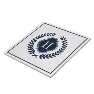 Carreau En Céramique Monogramme personnalisé Crest de couronne bleue