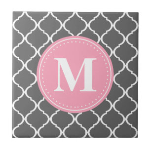 Carreau En Céramique Monogramme rose gris marocain