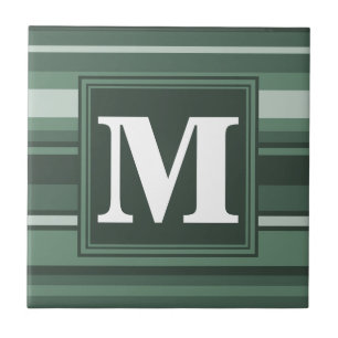 Carreau En Céramique Monogramme sauge bandes vertes