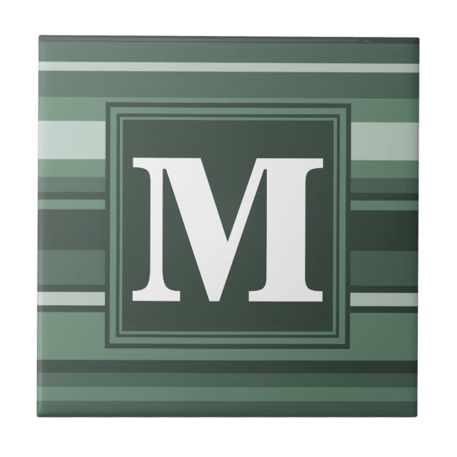 Carreau En Céramique Monogramme sauge bandes vertes (Devant)