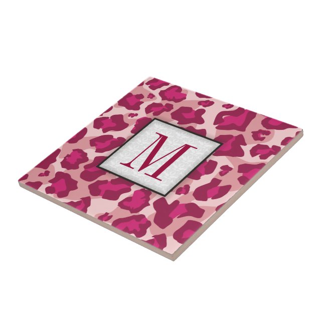 Carreau En Céramique monogramme tendance léopard rose et rouge (Côté)
