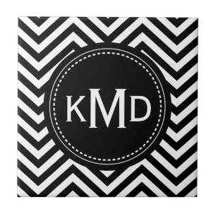 Carreau En Céramique Monogramme trio classique noir blanc Chevron