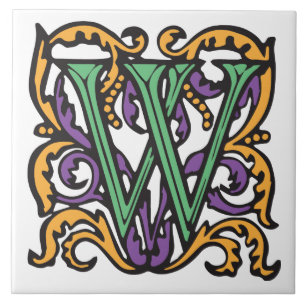 Carreau En Céramique Monogramme vert médiéval élégant de la lettre 
