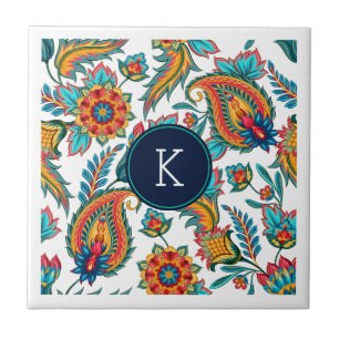 Carreau En Céramique Monogramme Vintage coloré Paisley