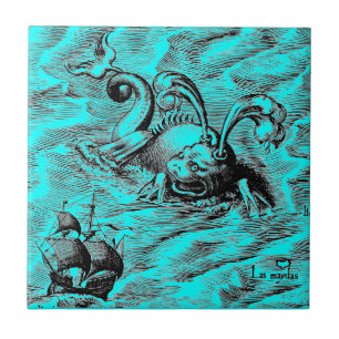 Carreau En Céramique Monster de la mer Arctique et voilier